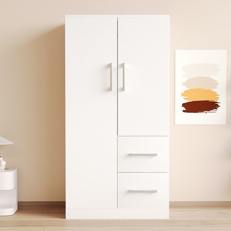 Armoire 70 x 40 x 135 cm - 2 portes - 2 tiroirs - Avec compartiments de rangement - Blanc (1/5)