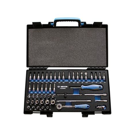 Coffret cliquet et douilles 1/4" 50 pièces – Douilles 6 pans – Cliquet avec angle de reprise 5° – Coffret plastique 389x230x66mm – King Tony (1/2)