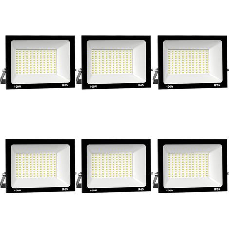 Projecteur Extérieur LED 6x 100W, 10000LM Spot Extérieur, 6000K Blanc Froid IP66 Imperméable, Sécurité Floodlight pour Jardin Cour Terrasse Square Usine