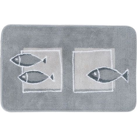Alfombra de baño de poliéster ANDROS 55x85cm estampado de peces Gris Spirella