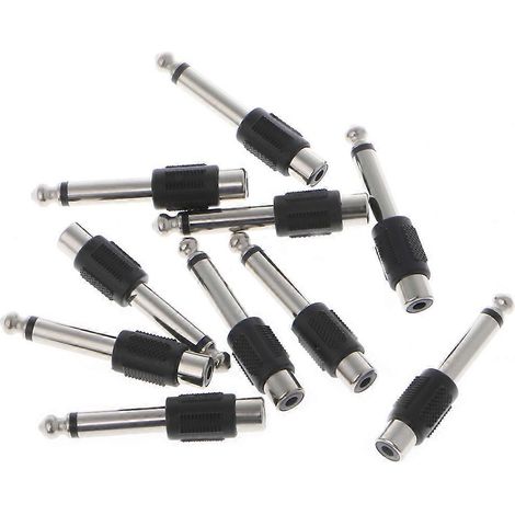 Lot de 10 adaptateurs RCA femelle vers fiche mono mâle 6,35 mm (1/4") (1/5)