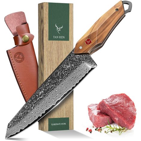 Damascus Knives, Hand Forged Chef Knives, Damascus Chef Knives with Gift Box, Exceptionally Sharp Cutting Knives (1/5)