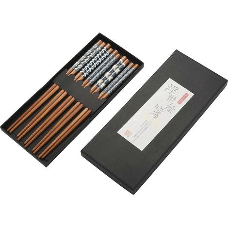5 pairs natural bambou baguettes réutilisable classic japonais style chop bâtons lots, lave vaisselle sûr, 8.8 pouces (1/5)