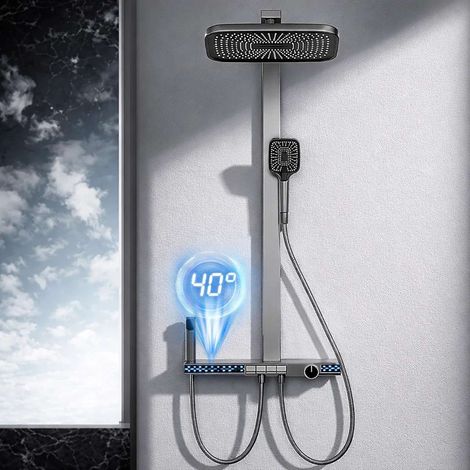 Colonne de douche thermostatique led gun métal, Vitozi (1/5)