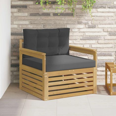 Canapé de Jardin Modulable 1 Place en Bois d'Acacia Massif et Polyester Blanc et Anthracite - PANGIVO (1/5)