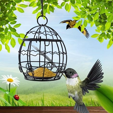 Distributeur À Boules Pour Oiseaux - Porte-Boules Métallique Suspendu Extérieur - Pour Boules De Graisse Et Aliments Sphériques - Lot De 4 (1/5)