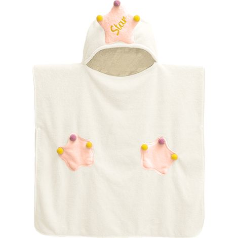 Serviette de bain à capuche avec bonnet, en coton doux bouclé, blanche, idéale pour la piscine ou la plage.