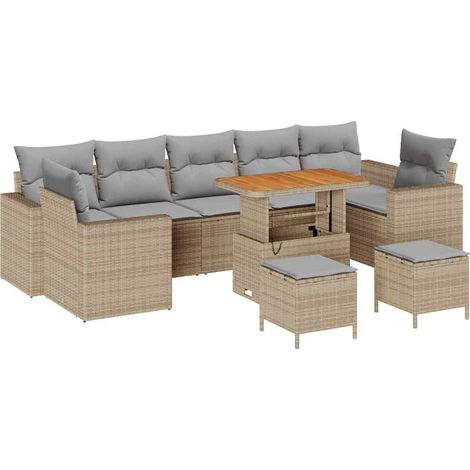 Maison Exclusive - Set Divano da Giardino 10 pcs Beige e Grigio Chiaro polyrattan
