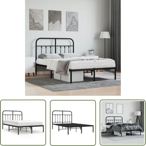 The Living Store Bettgestell mit Kopfteil Metall Schwarz 120x200 cm - Metallbettfundament - Doppelbett - Boxspringbett - Schlafzimmermöbel - Schwarzes Bettgestell (1/5)