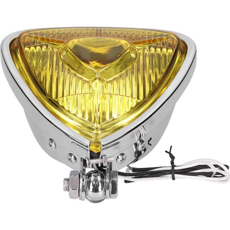 Retro-Motorradscheinwerfer, dreieckige Frontlampe mit gelber Linse, 12 V, 55 W, M10-Gewinde, für Oldtimer-ATVs (1/5)