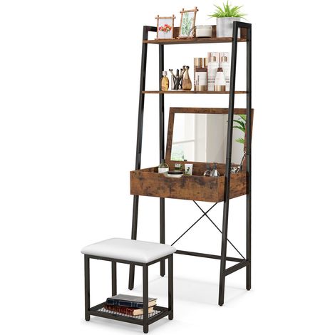 Vanity Table Set Ladder Makeup Vanity Makeup Vanity Dressing Table w/ Mirror (1/5)
