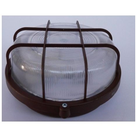 Hublot exterieur Ø 190mm avec grille plast marron pour lampe E27 100W max (non incl) 230V diffuseur verre IP44 PROTEC