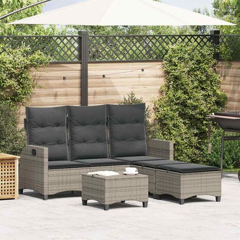 3-tlg. Garten-Sofagarnitur mit Kissen L-Form Grau Poly Rattan (1/5)
