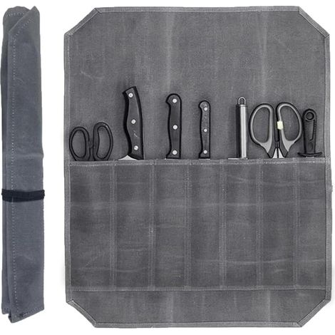 Sac à couteaux à sept compartiments, sac de rangement pour couteaux de cuisine, étui à couteaux professionnel vide, adapté au camping et à la randonnée. (1/5)