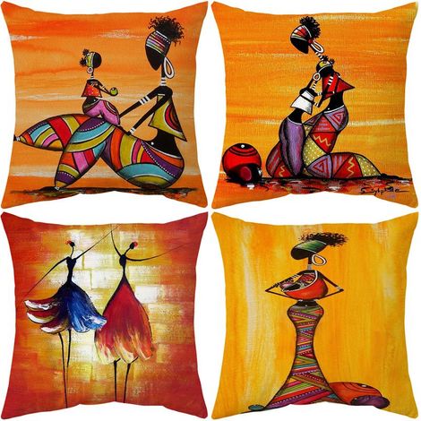 Lot de 4 housses de coussin 45 x 45 cm - Motif ethnique africain - Pour canapé, maison, boutique, bar, décoration (1/5)