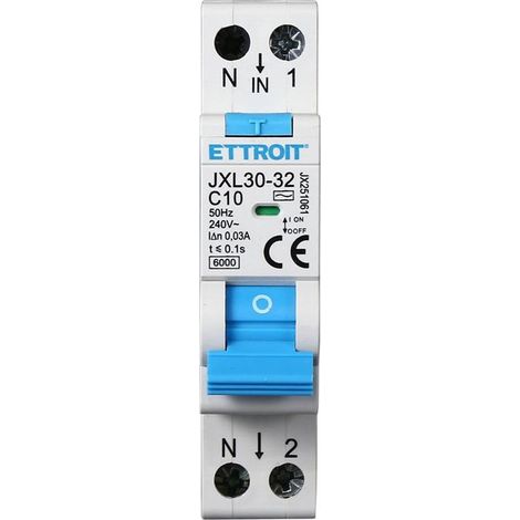 ETTROIT Interruttore Magnetotermico Differenziale 1P+N 10A 30mA 220V-6KA JX251061