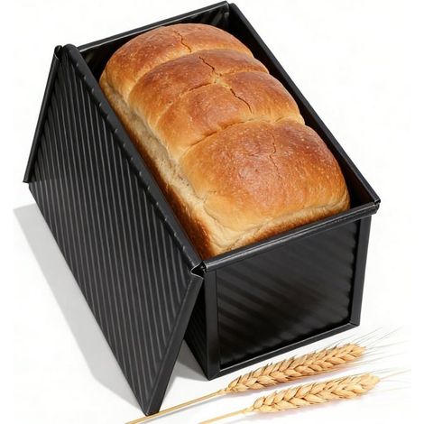 Moule à pain rectangulaire Avec couvercle en tôle ondulée, convient pour les sandwichs grillés et les gâteaux. (1/5)