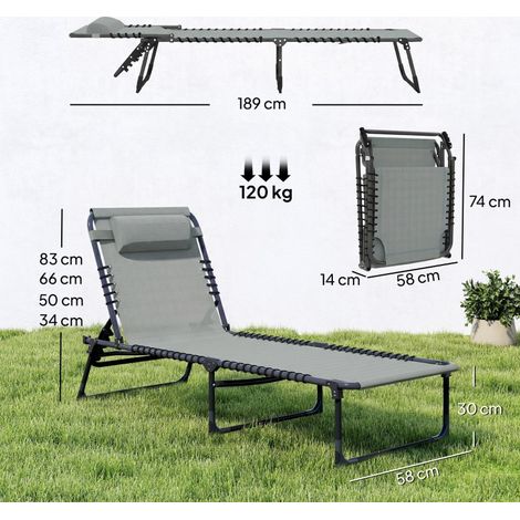 Transat pliable, housse respirante, structure en métal, 189 x 58 x 30 cm, gris clair (1/5)