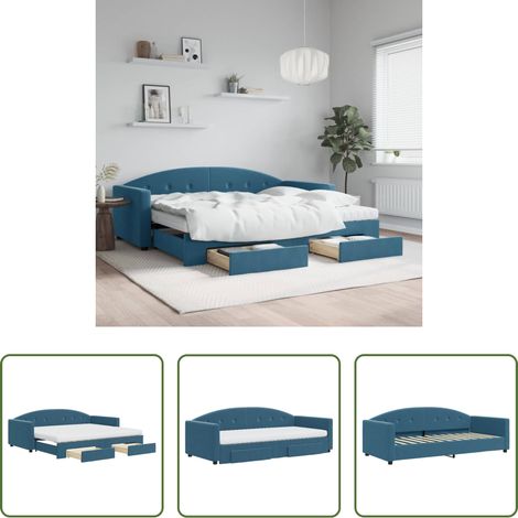 vidaXL Schubladenbett - Tagesbett Ausziehbar mit Schubladen Blau 90x200 cm Samt (1/5)