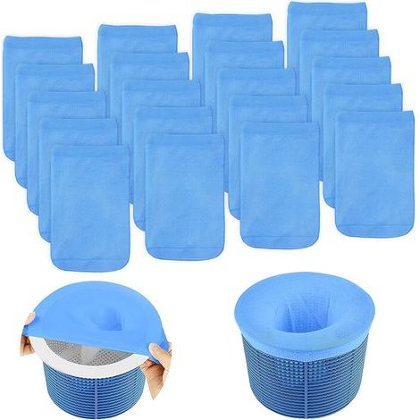 Chaussette Skimmer Piscine, 20pcs Chaussettes de Skimmer, Pool Skimmer Socks, Filtre Skimmer Piscine Nylon Élastique, Chaussette Filtre Piscine, Prefiltre Skimmer pour Panier Skimmer -Bleu (1/5)