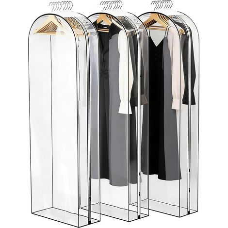 3PCS Housses de Vêtements,153 x 60 x 25.5cm Housses de Vêtements Transparentes,Housses de Protection Zip Transparentes,Anti Poussière Etanche Mite Humidité,pour Chemises,Robes,Costumes (1/5)