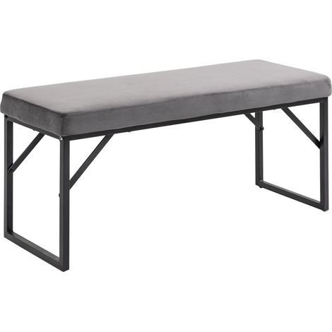 Banc rembourré en velours gris foncé 115x46x49 cm pour salon et chambre (1/5)