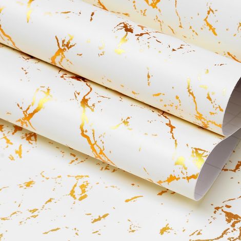 90CMx5M Papier Peint Adhesif Marbre Blanc et Or Papier Peint Adhésif Mural Salle de Bain Rouleau Adhésif Decoratif Cuisine Vinyle Adhesif Marbre Beige Revêtement Plan de Travail Blanc Crème (1/5)