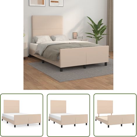 The Living Store Cadre de lit sans matelas cappuccino 120x200 cm similicuir - Cadre De Lit - Lit Double - Lit Capitonné - Tête De Lit Ajustable - Similicuir Brun (1/5)