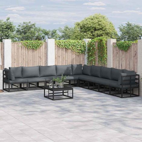 Conjunto de sofás de jardín con cojín 10 pcs Negro Aluminio vidaXL (1/5)