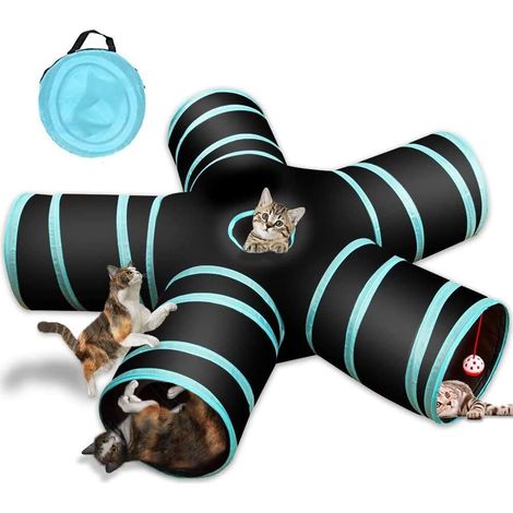Jouet Pour Chat, Tunnel pour Chat avec 5 Canaux pliables Bleu (1/5)