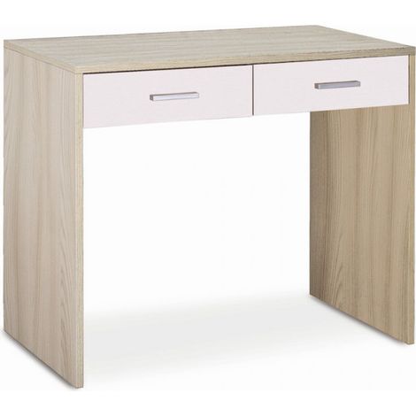 Escritorio con 2 cajones de 91L x 55P x h76 – Acabado en Olmo Claro y Blanco Brillante – Sarmog