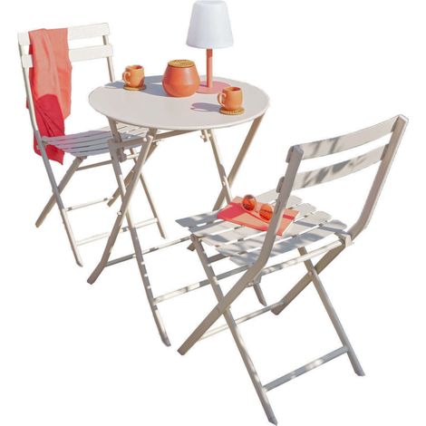Pack Muebles para Terraza Mesa Redonda con 2 Sillas Plegables Greensboro Jardín Color Arcilla (1/5)