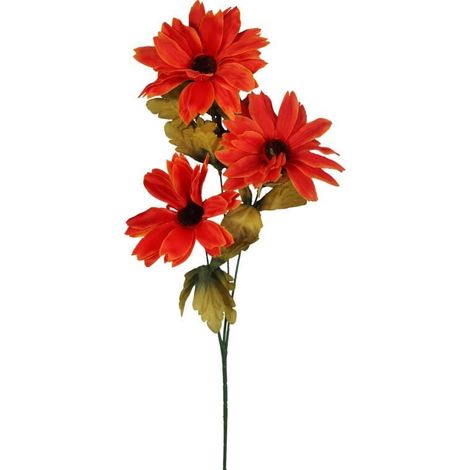 Branche rouge avec 3 marguerites - Fleur artificielle, longueur 60 cm (1/3)