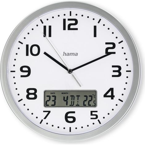 HAMA Horloge murale DCF "Moorea", Ø 30 cm, date et température, argent. (1/2)