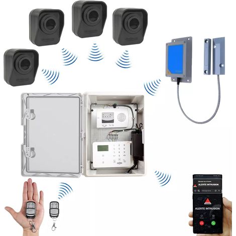 Kit "hangar agricole" - Point d'alerte GSM 4G IP65 + 4 détecteurs de mouvement à piles + 1 d'ouverture (DA600+/KP) (1/5)