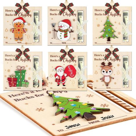 A wooden Christmas ornament consisting of 6 pieces. These are a few coins hidden within a Christmas decoration that can be used as play money. (1/5)