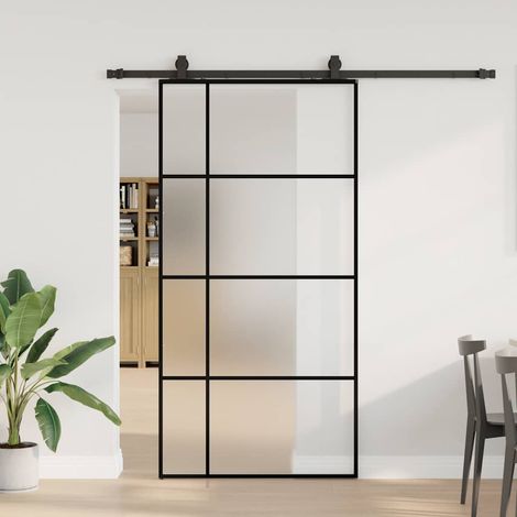 Schiebetür mit Beschlag Schwarz 102,5x205 cm ESG-Glas