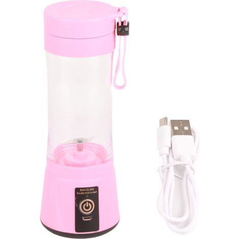Gobelet extracteur de jus domestique rechargeable portable en plastique rose à deux volets de 2000 mAh. (1/4)