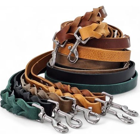 Laisse Réglable pour Chien en Cuir Tanné Végétal Multi-Position 220 cm - Stone - PANGIVO
