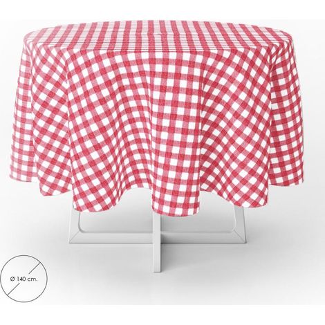 mantel hule redondo cuadros rojos impermeable antimanchas pvc ø140 cm. uso interior y exterior (1/5)