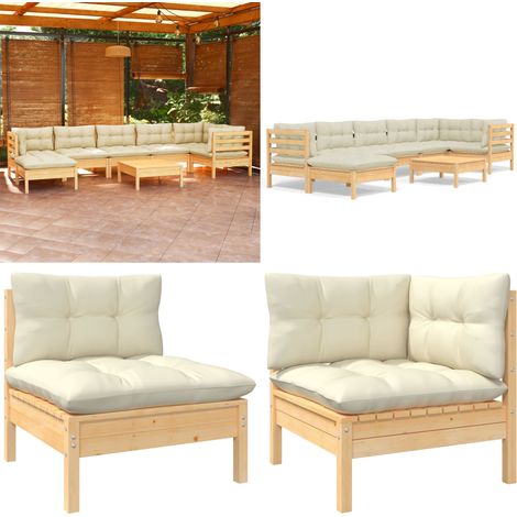 8-tlg. Garten-Lounge-Set mit Creme Kissen Massivholz Kiefer - Gartengeräte - Lounge Möbel - Gartenmöbel Set - Kiefernholzmöbel - Outdoor Furniture - Home & Living (1/5)