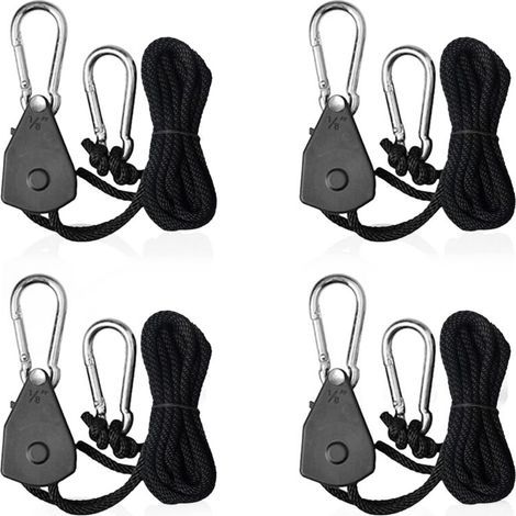 4 Pieces Adjustable Ratchet Ropes with 1/8 Hooks Shade Sail Tensioner Ratchet Strap Rope for Lamp or Plants (1/5)