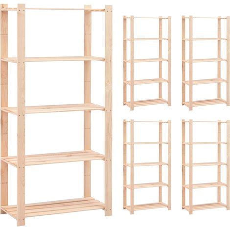 Lot de 5 Étagères de rangement à 5 niveaux Étagère Charge Lourde - Étagère de stockage 80x38x170 cm Pin 250 kg BV935867 - BonneVie (1/5)