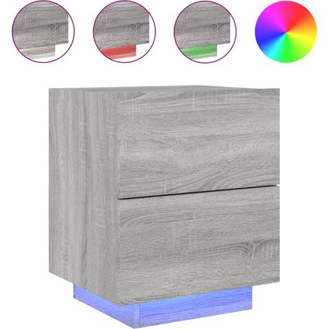 Comodino con cassetto e LED 45 x 40 x 55 cm in multistrato grigio DEC032806