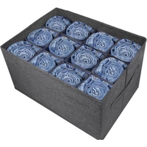 (1 pc) Organisateur de garde-robe gris, organisateur de vêtements à 12 compartiments pour vêtements, jeans, pantalons, pulls, serviettes, t-shirts, rangement d'armoire, organisateur de placard (1/5)