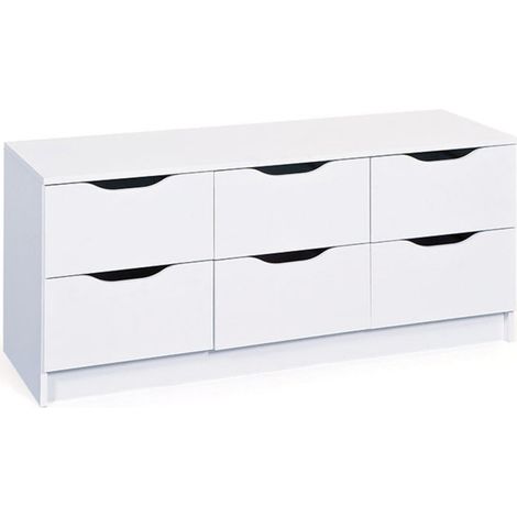 Commode 6 Tiroirs "Tilda" 122cm Blanc (1/4)