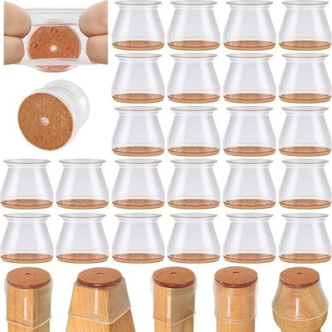 24 patins de meuble en feutre pour parquet, protections silencieuses antidérapantes en silicone, coussins pour chaises, anti-rayures sols bois (1/5)