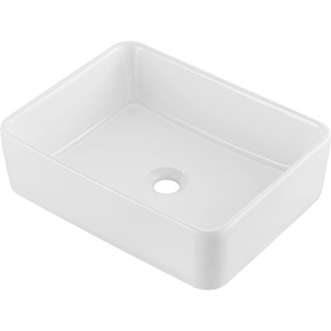 Lavabo à poser rectangulaire 48x37cm, céramique blanche, design moderne, élégant, idéal salle de bain, hôtel, WC, camping-car. (1/5)