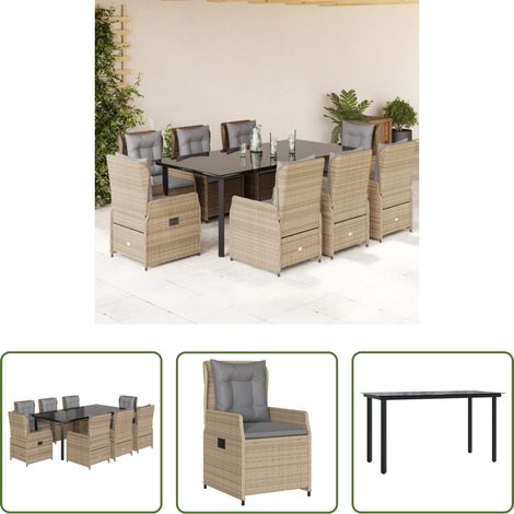 Gartenstuhl - 9-tlg. Garten-Essgruppe mit Kissen Beige Poly Rattan (1/5)