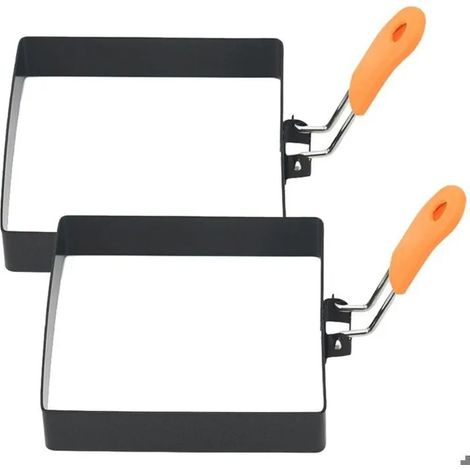 Deux cercles à œufs carrés, moules à œufs carrés en acier inoxydable, adaptés aux sandwichs du petit-déjeuner, aux crêpes, etc. (1/5)
